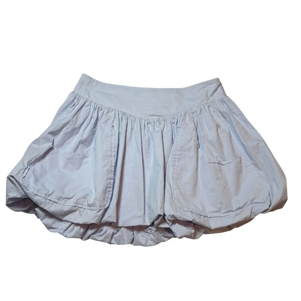 Altar'd State Light Blue Bubble Hem Skirt Women's L Elastic Waist Pockets